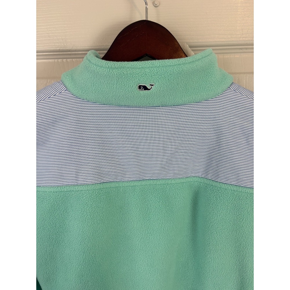 Vineyard Vines Fleece Pullover Women M Mint Green Excellent Seersucker Trim Zip - Picture 6 of 7